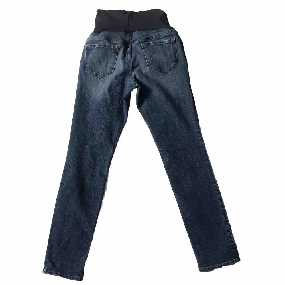 Old Navy Maternity Jeans Dark Wash Stretch Full Panel Skinny SZ 6 Distressed 30”